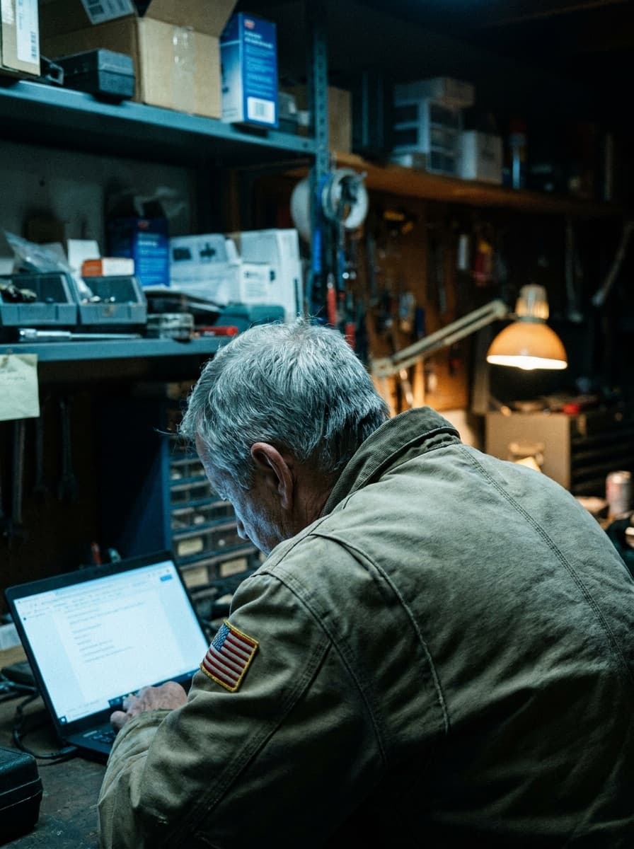 A business owner at the laptop, facing a deplatform notice