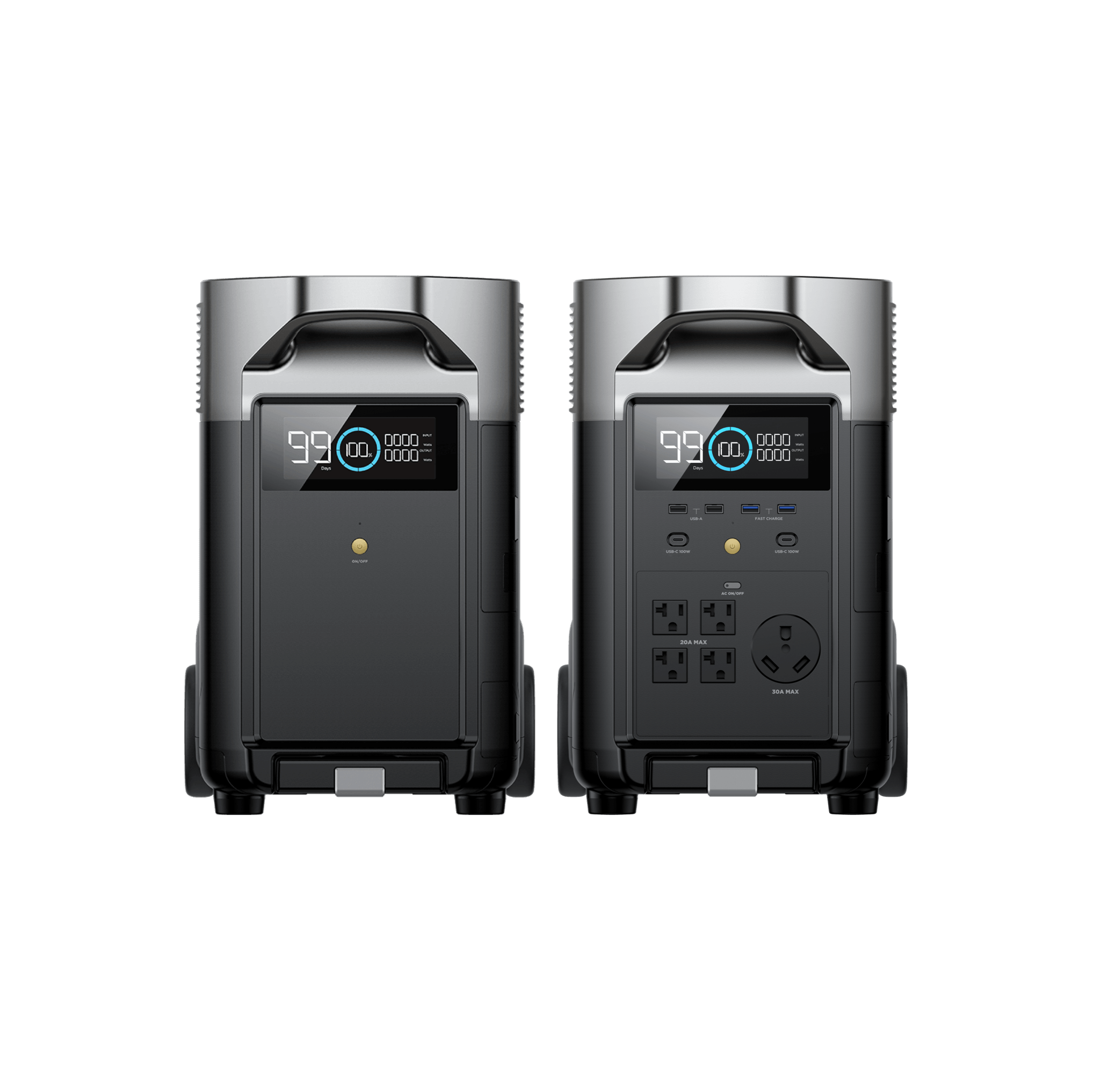 EcoFlow DELTA Pro and Smart Extra Battery front view showing the AC outlets