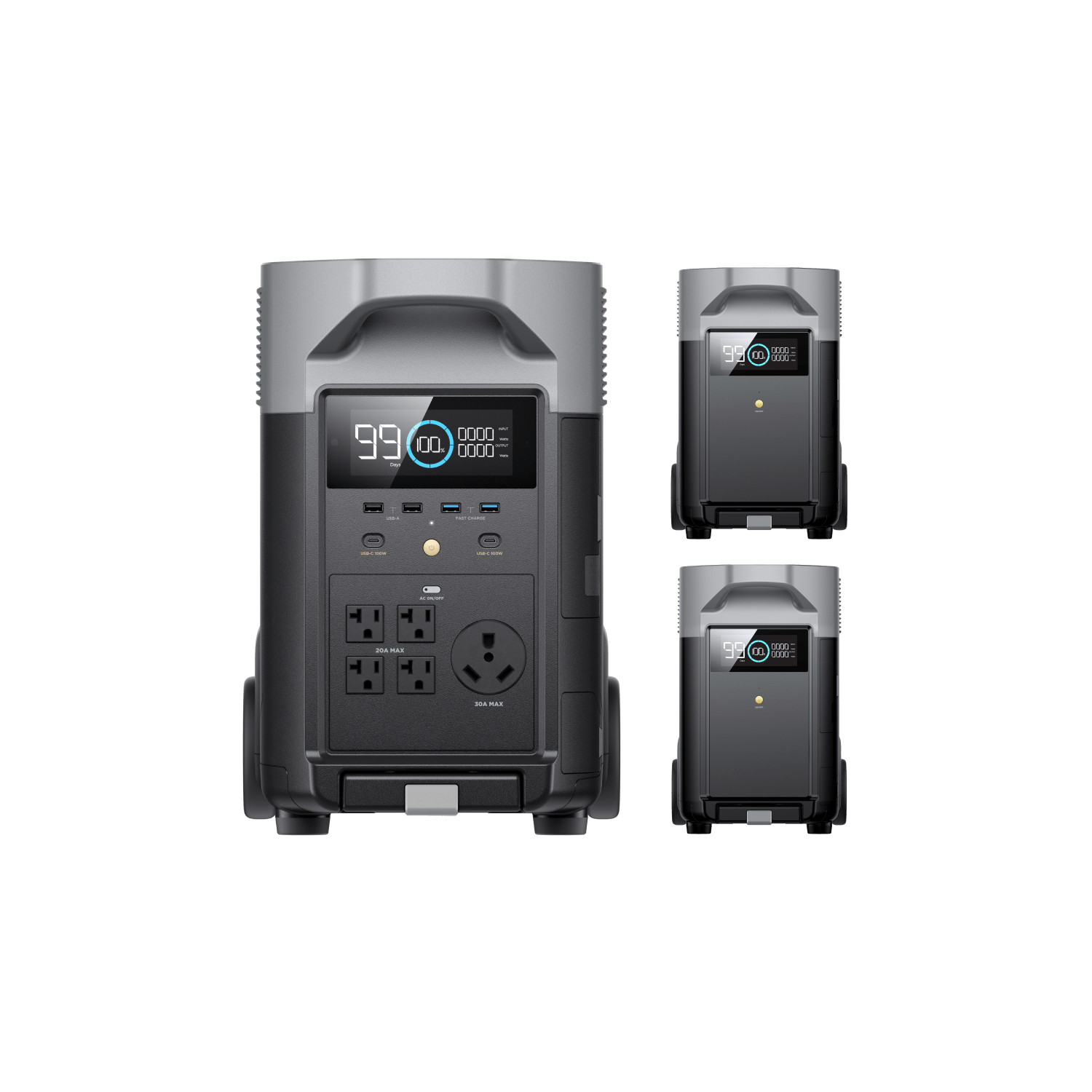 EcoFlow DELTA Pro main unit with two expansion batteries