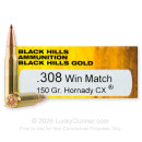 308 - 150 Grain CX - Black Hills Gold - 20 Rounds
