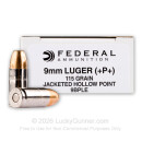 9mm - +P+ 115 Grain JHP - Federal Hi-Shok LE - 1000 Rounds