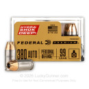 380 Auto - 99 Grain JHP - Federal Personal Defense Hydra-Shok Deep - 20 Rounds