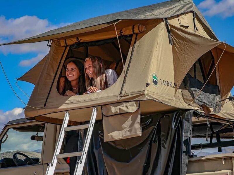 Soft Shell Rooftop Tent for SUV & Truck Camping, 3-Person - Overland Vehicle Systems TMBK - Universal Fitment with Rainfly & Ladder