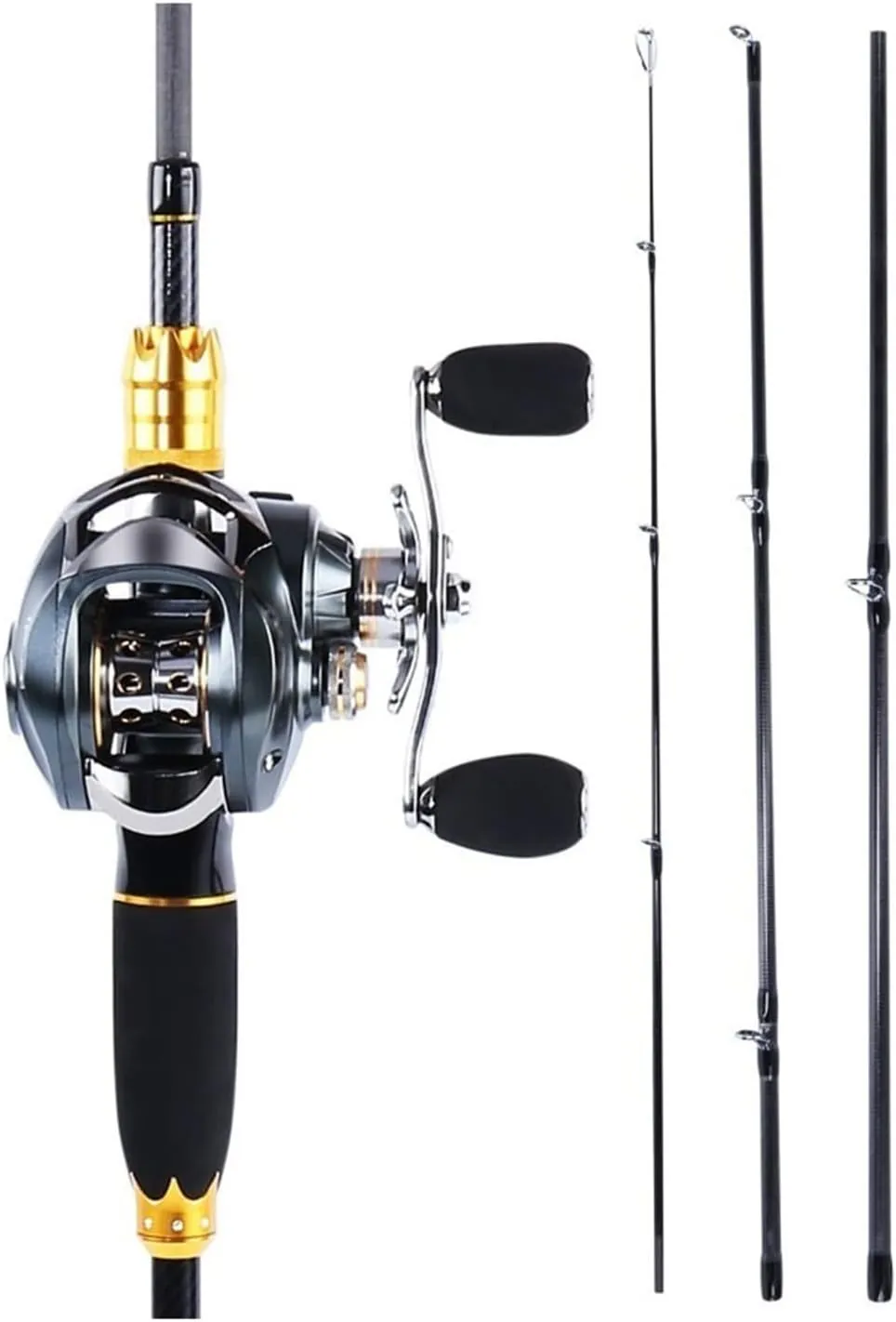 Fishing Set Fishing Rod and Baitcasting Reel Combo 4 Sections Carbon Casting Lure Rod and Baitcast Reel Sets Fishing Tackle Kit ()