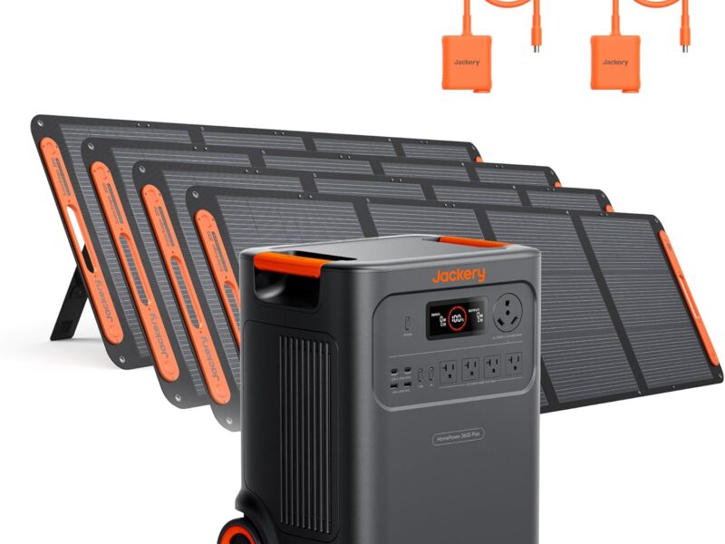 Jackery HomePower 3600 Plus Portable Power Station with 4x 200W Solar Panels and 2x Solar Panel Connector, 3600W AC Output, 3584Wh Solar Generator, Expandable up to 21kWh, Essential Home Backup