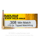 308 - 175 Grain Tipped MatchKing - Black Hills Gold - 20 Rounds
