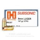 9mm - 147 Grain JHP XTP - Hornady Subsonic - 250 Rounds