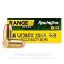 45 ACP - 230 Grain FNEB - Remington Range Clean - 50 Rounds