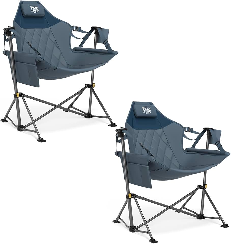 TIMBER RIDGE Hammock Camping Chair with Adjustable Backrest, Heavy Duty Folding Hammock Chair Supports 300lbs, Portable Hammock Chair for Camping, Travelling and Patio, Blue 2 Pack