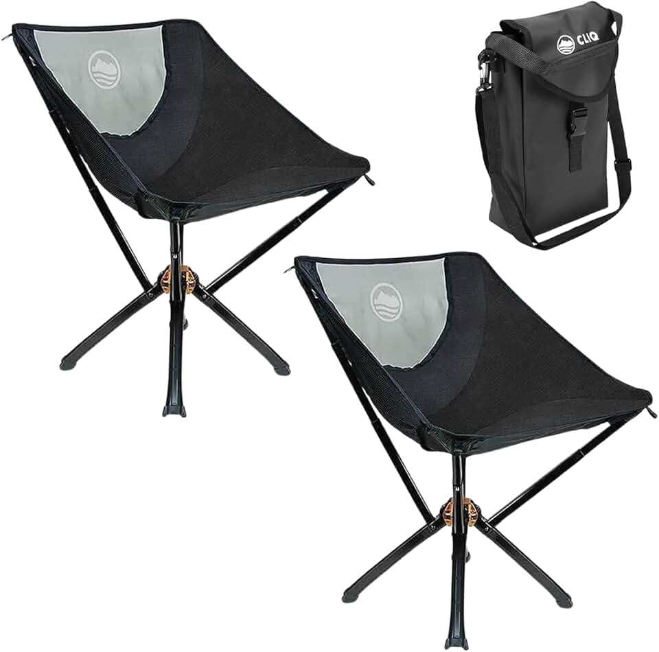 CLIQ Portable Chair Version 1.0 with Free Bag - Lightweight Folding Chair for Camping - Supports 300 Lbs - Perfect for Outdoor Adventures - Black Bundle