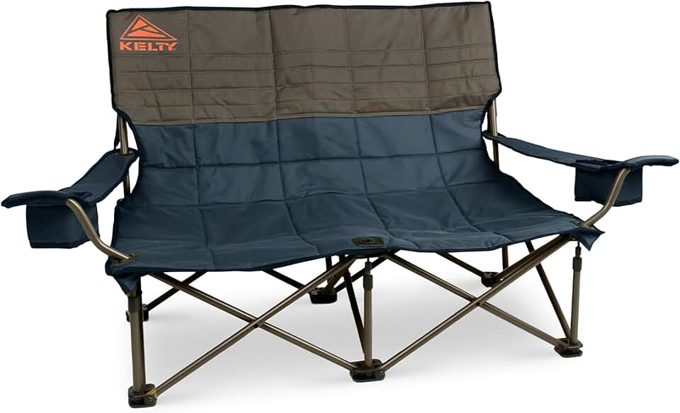 Kelty Low Loveseat Oversized 2-Person Heavy Duty Folding Camp Chair, Double Seat for Soccer Games, Tailgating, Beach Days (Low Height/Dark Shadow)