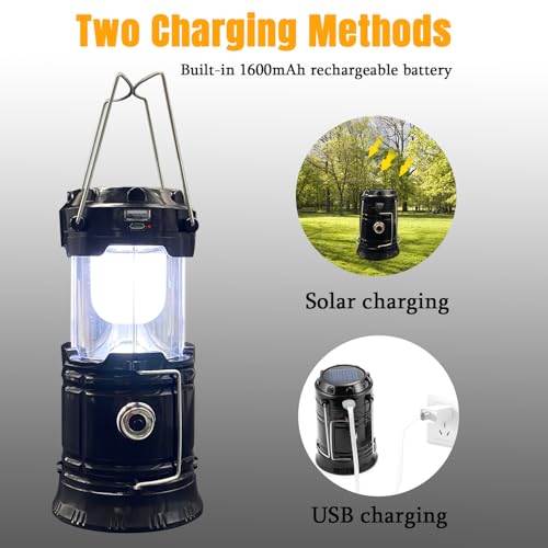 Collapsible Portable LED Camping Lantern XTAUTO Lightweight Waterproof Solar USB Rechargeable LED Flashlight Survival Kits for Indoor Outdoor Home Emergency Light Power Outages Hiking Hurricane 4-Pack - Image 6