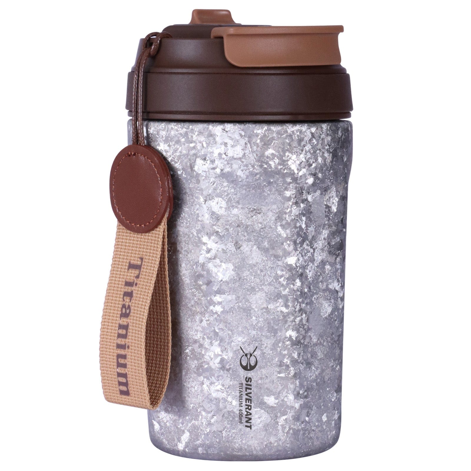 Crystallized Titanium Insulated Travel Coffee Mug with Lid 400ml/14 fl oz - 5 Colors - Classic Silver