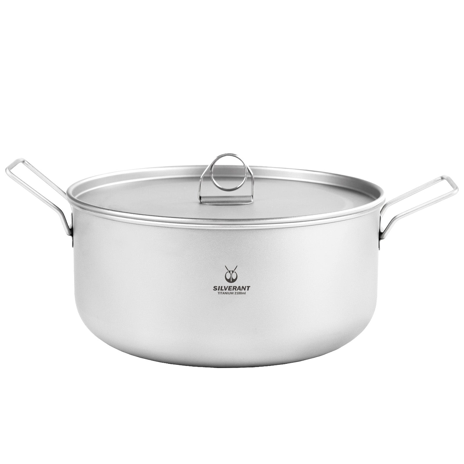 Large 2-Piece Titanium Pot & Pan Camping Cookware Set - Titanium Camping Pot With Hanging Handles & Lid 2100ml/73.9 fl oz (Single Pot Only)