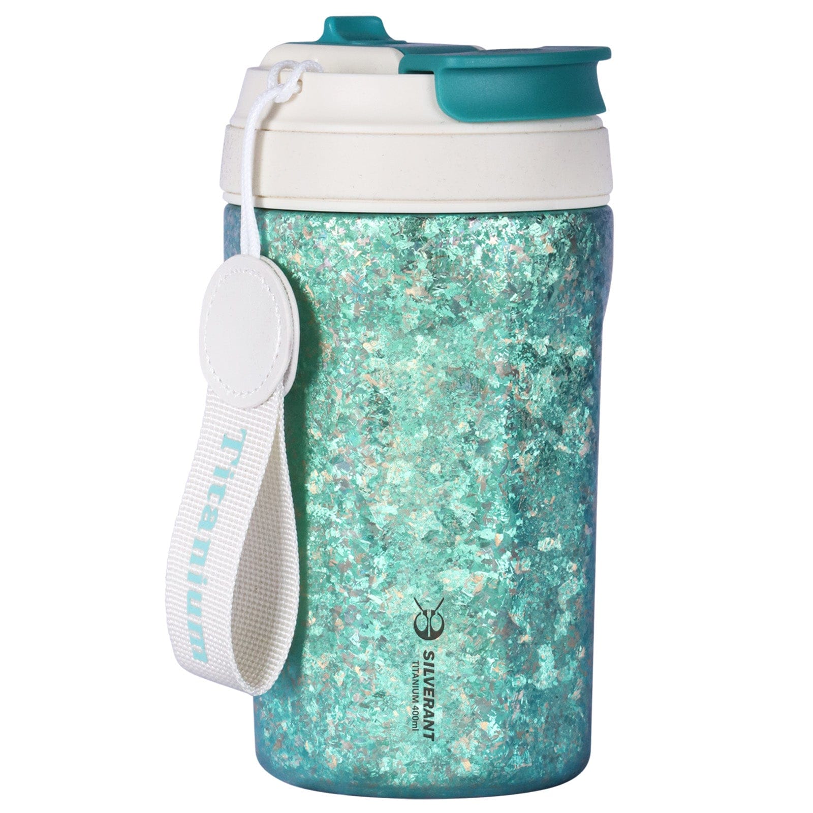 Crystallized Titanium Insulated Travel Coffee Mug with Lid 400ml/14 fl oz - 5 Colors - Light Green