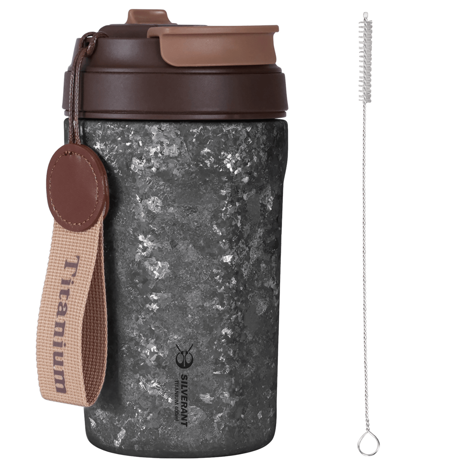 Crystallized Titanium Insulated Travel Coffee Mug with Lid 400ml/14 fl oz - 5 Colors - Elegant Black