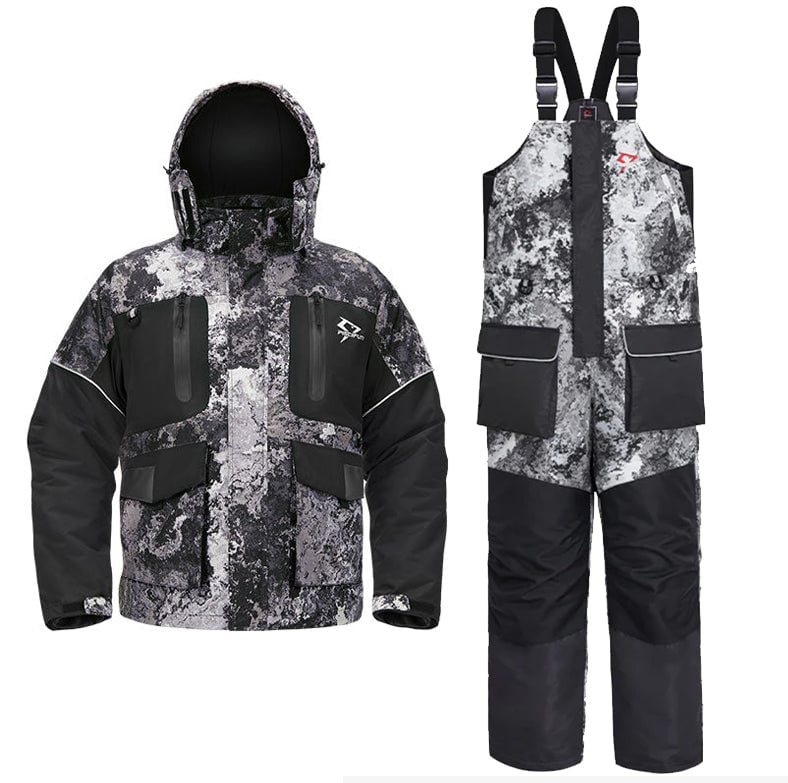 Flash Sale Piscifun Ice Fishing Suits, Insulated Jacket & Bibs Waterproof - Suit / Black Gray / XL