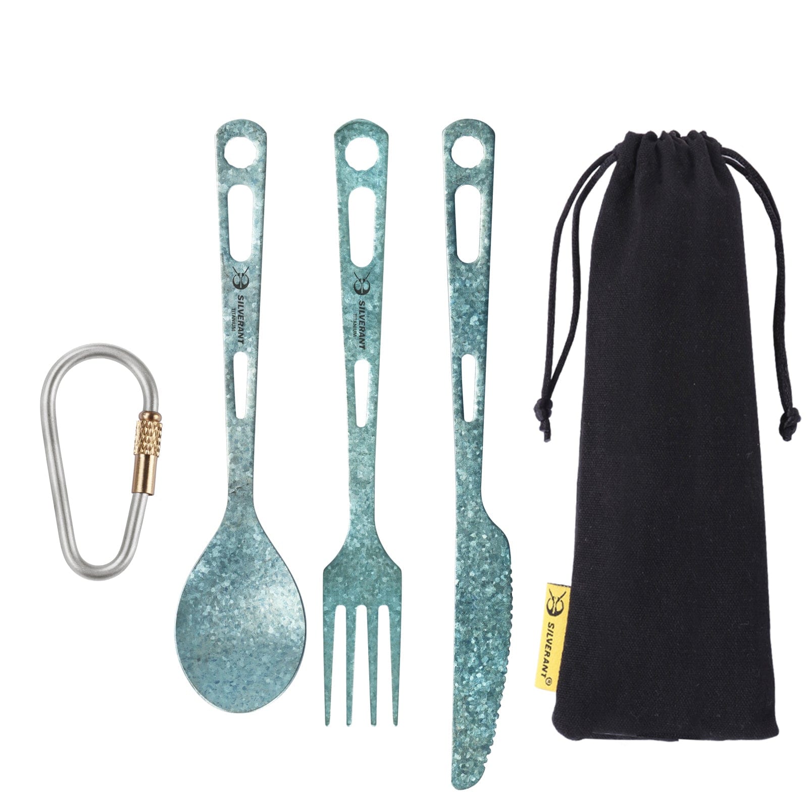 Titanium 3-Piece Cutlery Set (Knife, Fork and Spoon) - Anodized - Blue