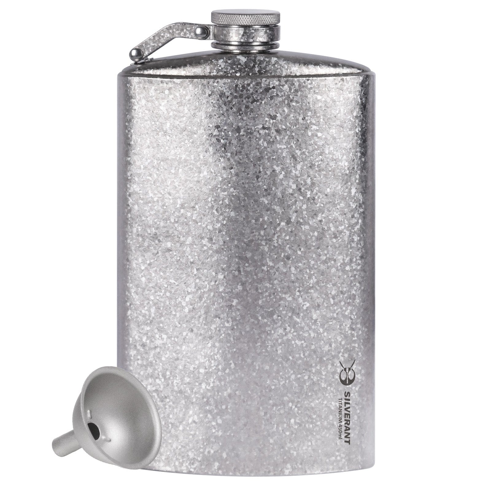 Titanium Hip Flask & Funnel - 280ml/9.47 fl oz & 450ml/15.22 fl oz - 450ml/15.22 fl oz Crystallized Finish