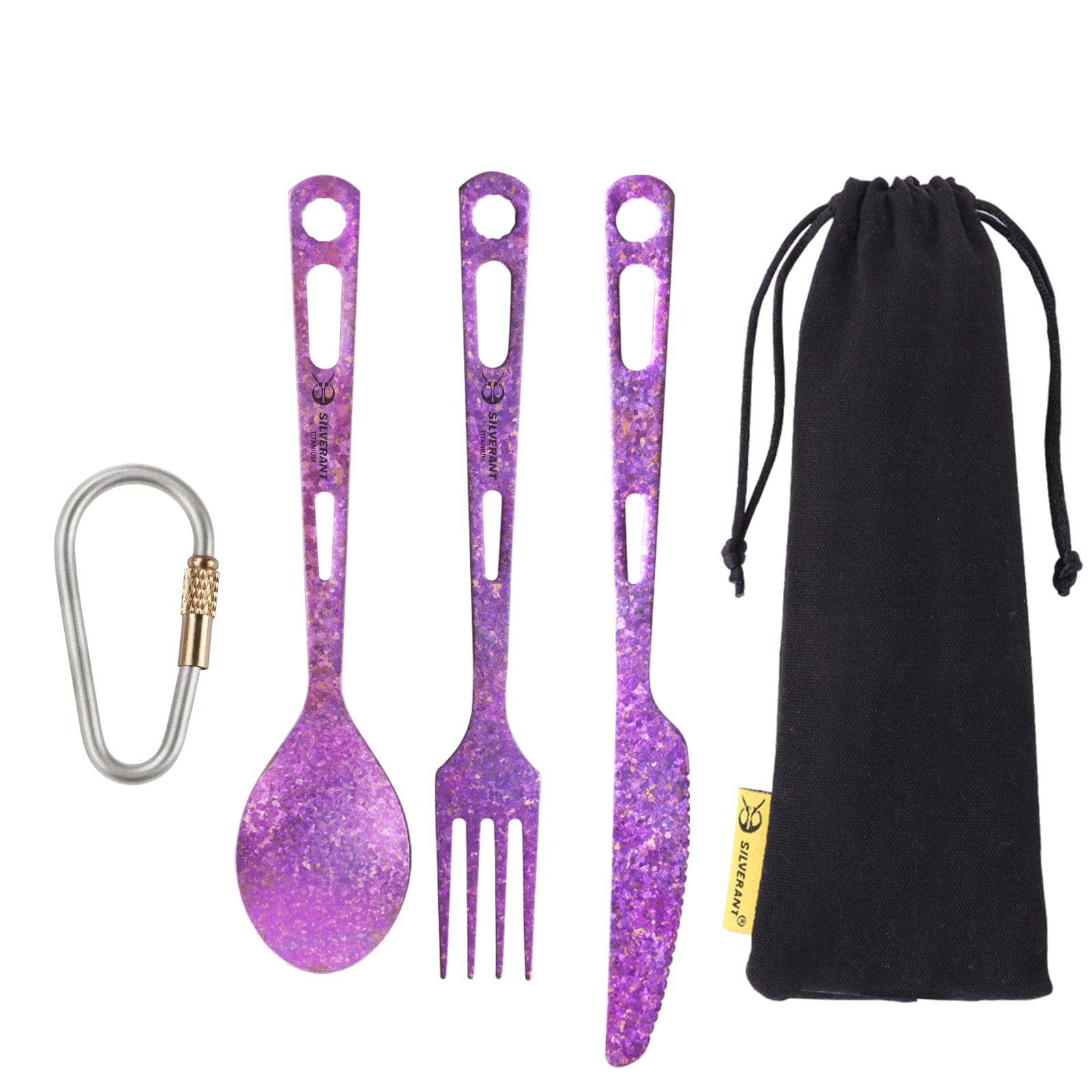 Titanium 3-Piece Cutlery Set (Knife, Fork and Spoon) - Anodized - Purple