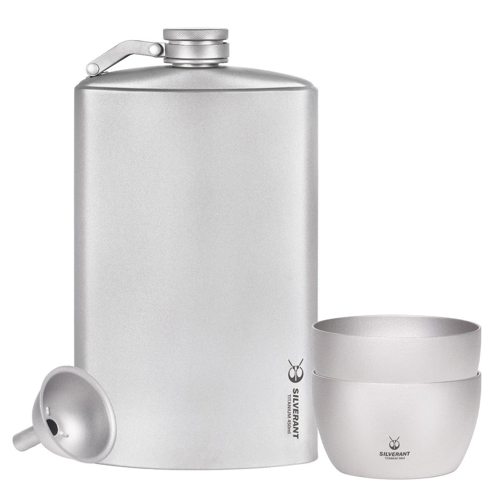 Titanium Hip Flask 450ml/15.22 fl oz & Shot Glasses