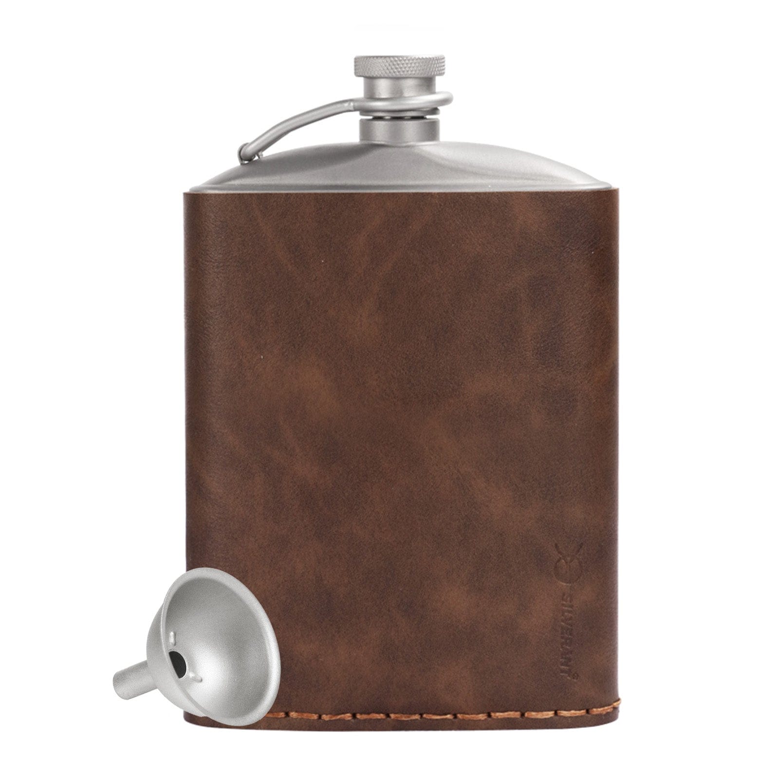 Titanium Hip Flask With Funnel - 220ml/7.74 fl oz - Hip Flask With PU Leather Sleeve
