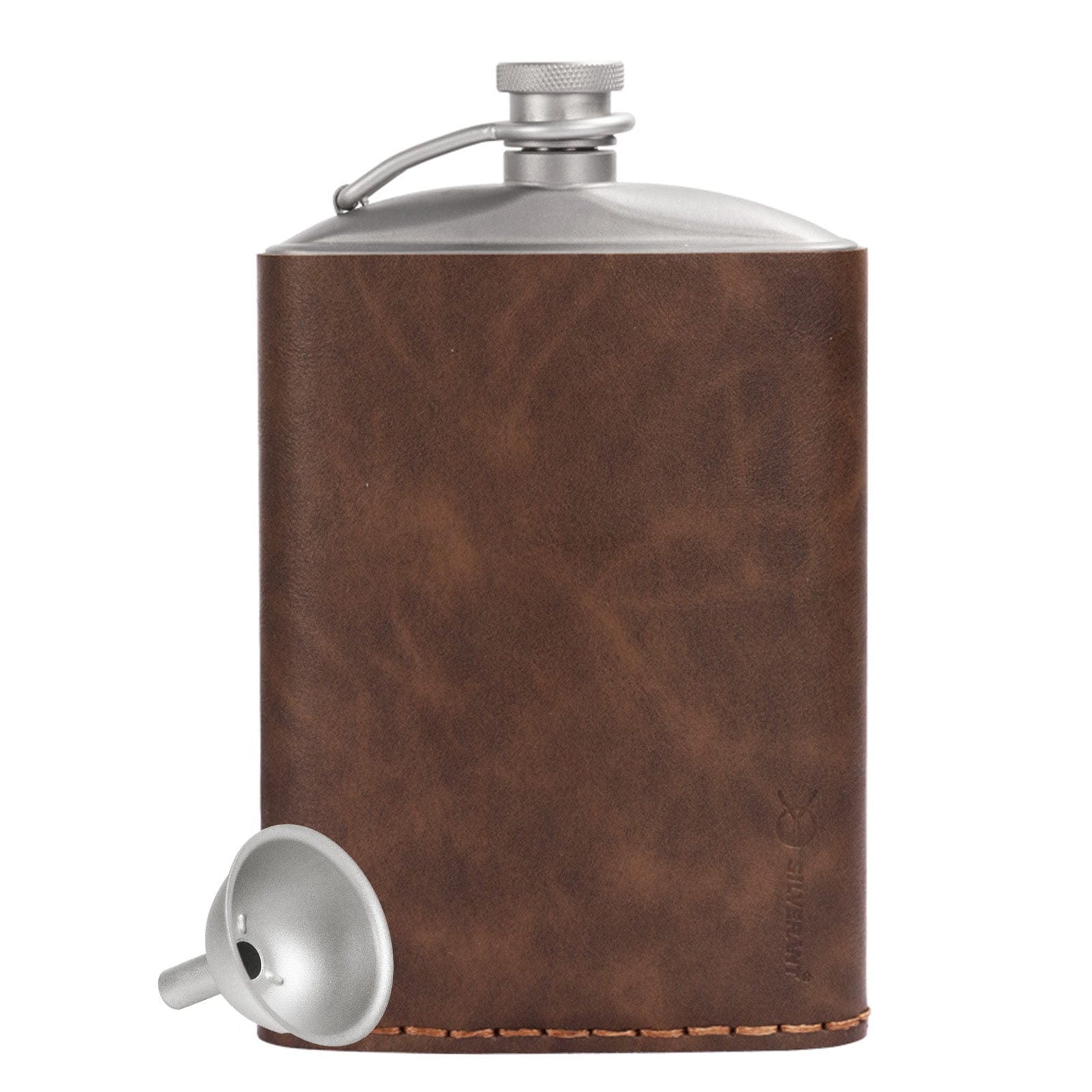 Titanium Hip Flask and Funnel 248ml/8.73 fl oz - Titanium Hip Flask and Funnel With PU Leather Sleeve- 248ml/8.73 fl oz