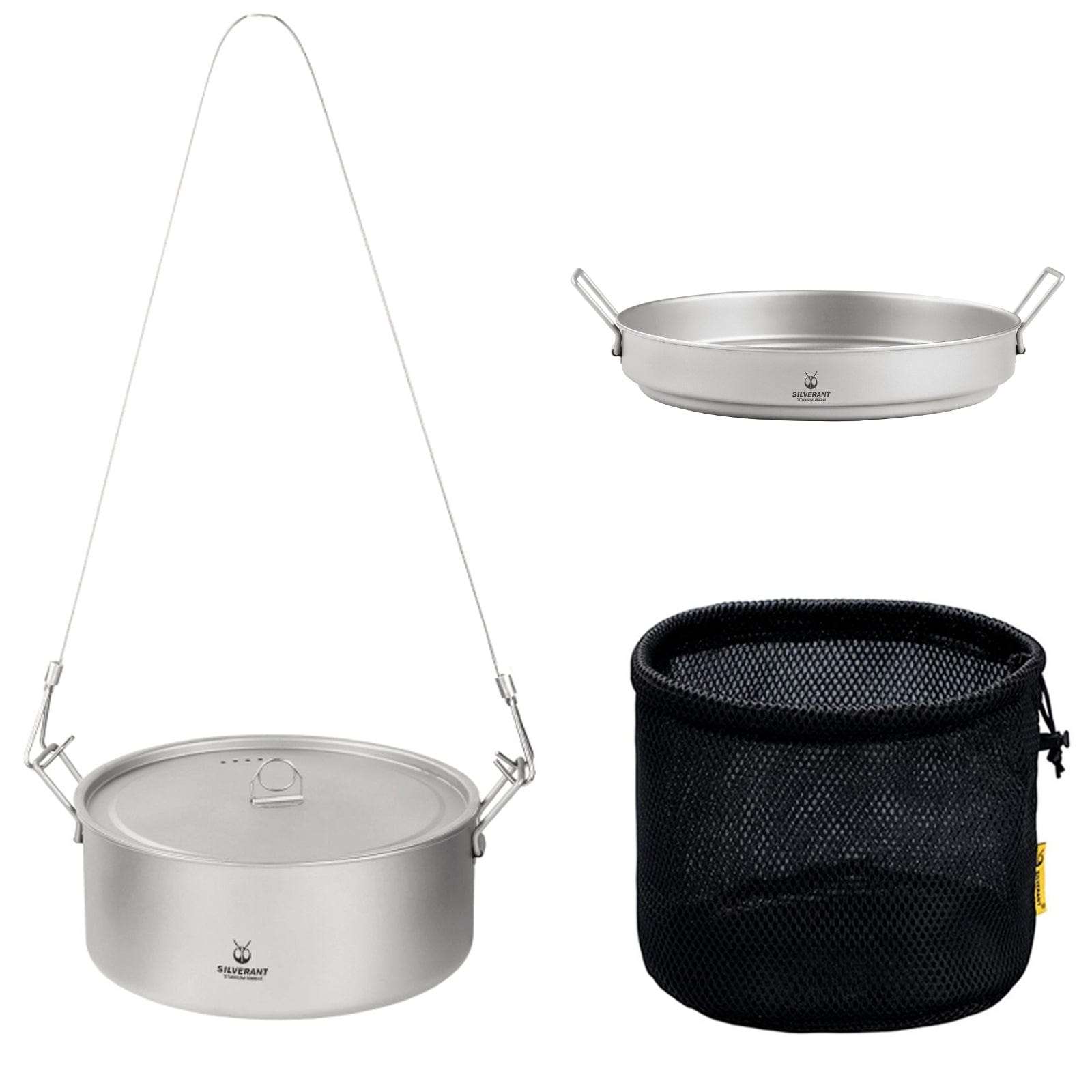 Extra Large 2-Piece Titanium Camping Cookware Set With Hanger - Extra Large 2-Piece Titanium Camping Cookware Set With Hanger